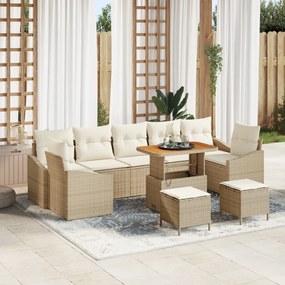 Conjunto de Sofás de Jardim vidaXL 10 Peças com Almofadas Bege Rattan