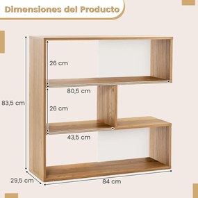 Estante côncava aberta com 3 Estantes com Dispositivo Anti-inclinação para Sala de Estar Estudo 84 x 29,5 x 83,5 cm Natural