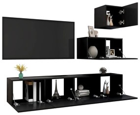 4 pcs conjunto de móveis de TV derivados de madeira preto