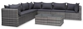 vidaXL 8 pcs conjunto lounge de jardim c/ almofadões vime PE cinzento