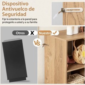 Estante de madeira de 2 níveis com 6 cubos e pernas metálicas ajustáveis em 5 posições 120 x 35 x 79,5 cm Natural