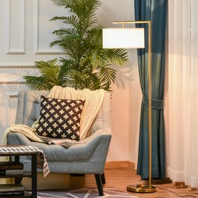 Candeeiro de pé com abajur em tecido de linho e base redonda estável para sala, escritório ou quarto – 47 x 37 x 153 cm, dourado e branco