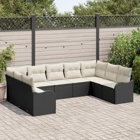 Conjunto de Sofá de Jardim com 9 peças e Almofadas Preto Rattan Poly