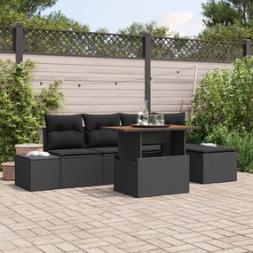 Conjunto de Sofá de Jardim com Almofadas Pretas em Rattan Poliéster