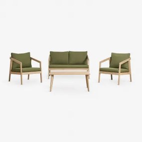 Conjunto De Sala Em Madeira De Acácia Kaela Marrom Acácia Claro & 2 Lugares & Bouclé Verde Sálvia - Sklum