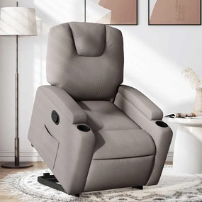 vidaXL Poltrona reclinável elevatória tecido cinzento-acastanhado