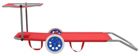 Espreguiçadeira dobrável com toldo e rodas aço vermelho