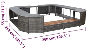 Contorno de spa quadrado 268 x 268 x 55 cm vime PE cinzento
