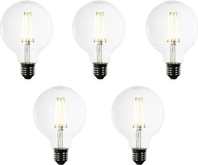 Conjunto de 5 Lâmpadas LED E27 Filamento Transparente G95 3.8W 806 lm 3000K