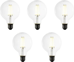 Conjunto de 5 lâmpadas LED E27 G95 transparentes 3,8W 806 lm 3000K