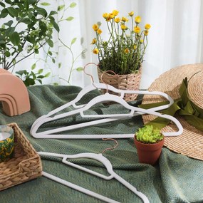 Conjunto de 50 cabides de veludo 45 x 23,5 cm branco + rosa dourado