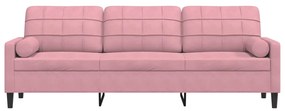 Sofá 3 lugares c/ almofadas decorativas 210 cm veludo rosa