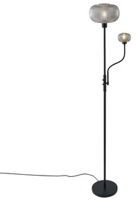 Candeeiro de pé de design preto com vidro fumado 2 luzes - Brianna Design