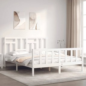Estrutura de cama King Size com cabeceira madeira maciça branco