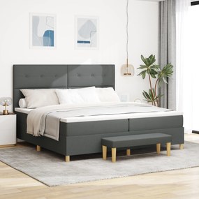 Cama Box Spring vidaXL com Colchão e Banco Cinza Escuro 200x200 cm Tecido