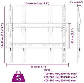 Suporte de parede p/ TV ecrãs de 26-63" Max VESA 400x400mm 40kg
