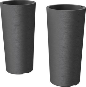 Outsunny Conjunto de 2 vasos de plantas empilháveis, jardineiras altas de plástico, cuba interna e furos de drenagem, Ø35x60cm, cinza | Aosom Portugal