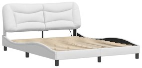Estrutura de cama c/ luzes LED 160x200 cm couro artif. branco