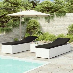 vidaXL 3 pcs espreguiçadeiras jardim c/ mesa de centro vime PE branco