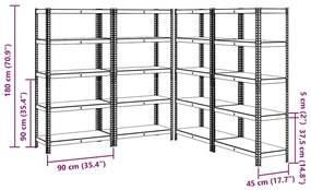 Estantes 5 prateleiras 4 pcs derivados de madeira/aço prateado