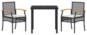 Conjunto de Jantar de Jardim de 3 Peças com Almofadas Preto Rattan Pol