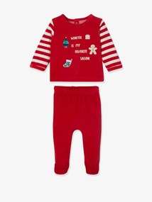 Oferta do IVA - Pijama de 2 peças em veludo, especial Natal, para bebé vermelho escuro liso com motiv