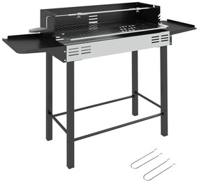 Outsunny Barbecue a Carvão Barbecue Portátil 118x32x90 cm com Espeto Giratório Ajustável em Altura com 3 Níveis Preto