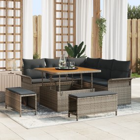 Conjunto de Sofá de Jardim vidaXL 8 Peças com Almofadas Cinza Rattan PE Acácia