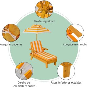 Conjunto de 2 Cadeiras de Exterior para Crianças, 92 x 49 x 106 cm, Sombrinha Removível e Regulável em Altura, Amarelo