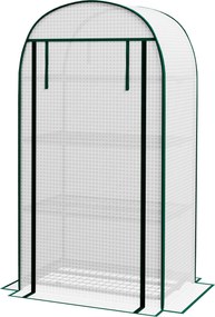 Estufa de jardim 80 x 50 x 160 cm e de varanda resistente aos raios UV, com porta enrolável, 4 prateleiras e cobertura em PE,, branca