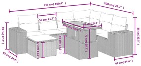 8 pcs conjunto de sofás p/ jardim com almofadões vime PE bege