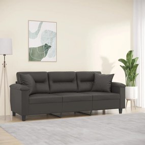 vidaXL Sofá 3 lugares c/ almofadas/almofadões 180cm couro artif. cinza