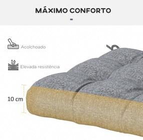 Conjunto de 4 Almofadas para Cadeiras de Sala 48x48x7 cm Impermeáveis e Anti-UV com 2 Fitas de Fixação Cinzento