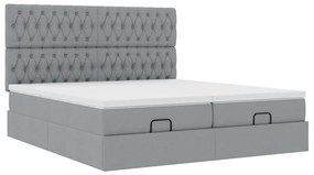 Estrutura de cama otomana com colchões tecido cinzento claro