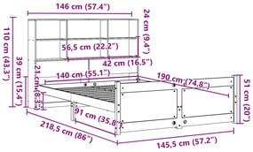 Cama com estante sem colchão 140x190 cm pinho maciço
