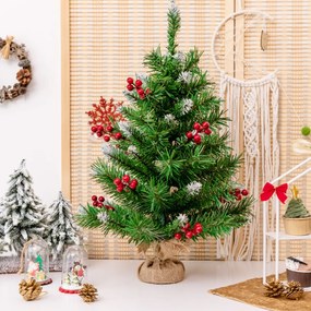 Árvore de Natal de secretária 60 cm  Mini árvore Decoração natal Neve realista com 76 ramos Racimos de bagas vermelhas com base de cimento verde