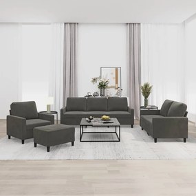 vidaXL 4 pcs conjunto de sofás com almofadões veludo cinzento-escuro