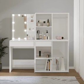 vidaXL Toucador 2 armários/luzes LED derivado madeira branco brilhante