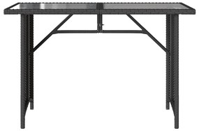 Mesa de jardim com tampo de vidro 110x68x70 cm vime PE preto