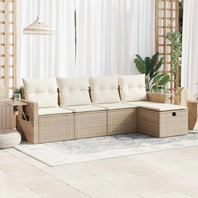 vidaXL 5 pcs conjunto de sofás p/ jardim com almofadões vime PE bege