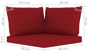Sofá de jardim 3 lugares com almofadões vermelho-tinto