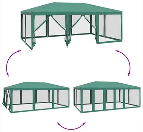 Tenda p/ festas c/ 10 paredes laterais em rede 6x4 m PEAD verde