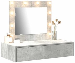 Mesa de Maquiagem Montada na Parede com Luzes LED Cinza Concreto