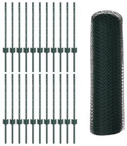 Postes de Cerca vidaXL 11 pcs Canal U Verde 60 cm Aço