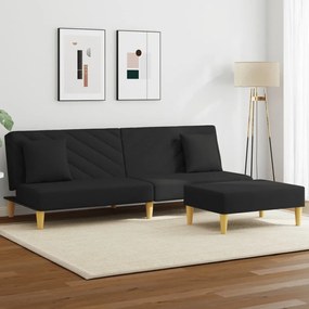 vidaXL Sofá-cama 2 lugares c/ almofadas e apoio de pés tecido preto