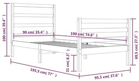 Estrutura de cama solteiro 90x190 cm pinho maciço branco