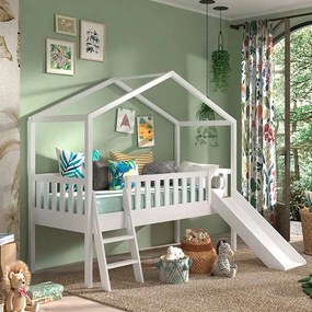 Cama infantil de Casa Alta DALLAS Com Escadas + Escorrega Branca