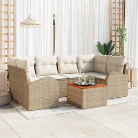 Conjunto de Sofá de Jardim de 7 peças com Almofadas Bege Rattan Poliéster Acácia
