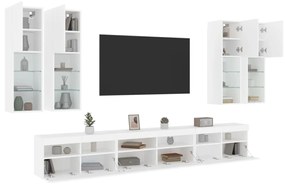 vidaXL 7 pcs conjunto de móveis de parede para TV com luzes LED branco