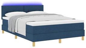 Cama Box Spring com Colchão &amp; LED Azul 140x200 cm Tecido